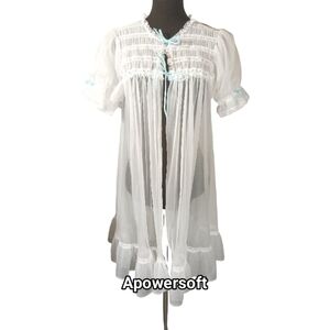 Vintage White Sheer Lace Trim Robe Topper M/L